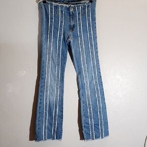 Low Rise Frayed Stripes Stylish Blue Women's Jeans Wild Fable 2